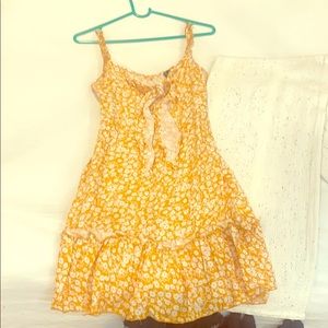 Orange floral tie mini dress